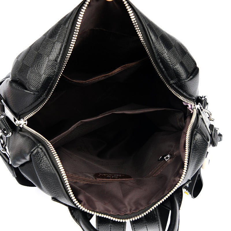 Checkerboard Patterned Leather Women's Backpack (White)