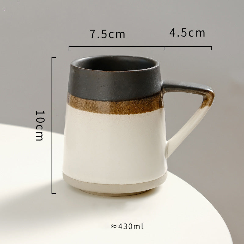 Retro Color-Blocked Ceramic Coffee Mug β Rustic Tri-Tone Stoneware Cup with Angled Handle (430ml)