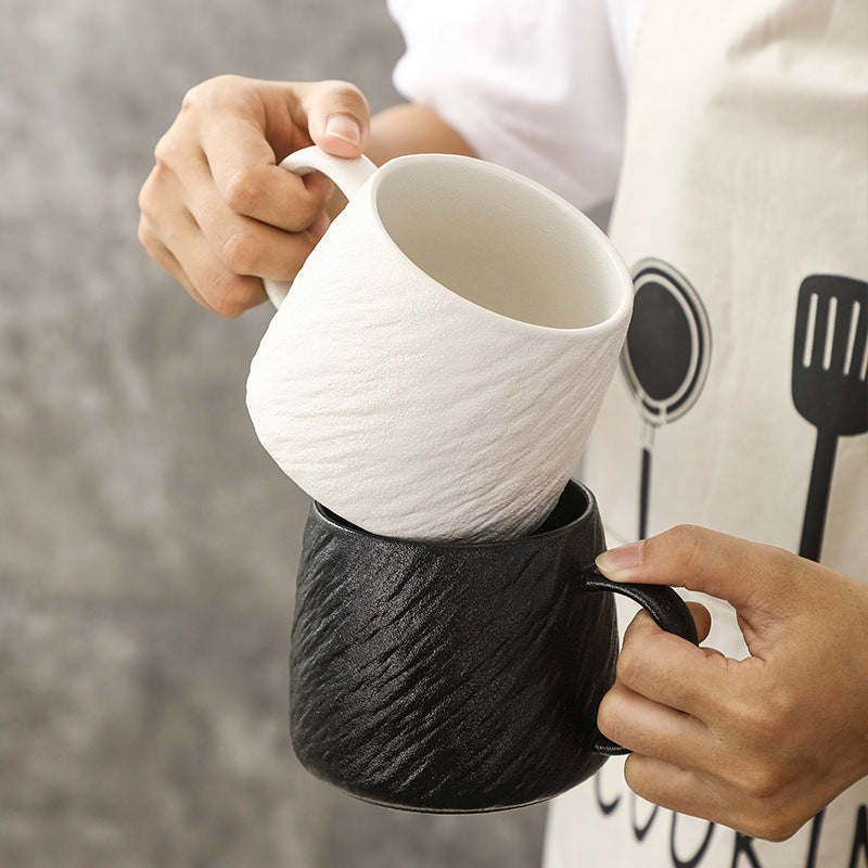 Wabi-Sabi Matte White Textured Ceramic Mug — Coarse Sand-Glazed Minimalist Stoneware Coffee Cup