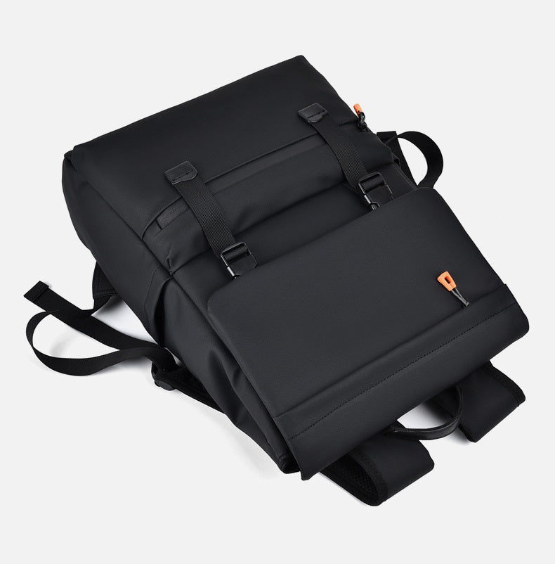 KABINU Commuter Orange Zipper Leather Backpack (Black)