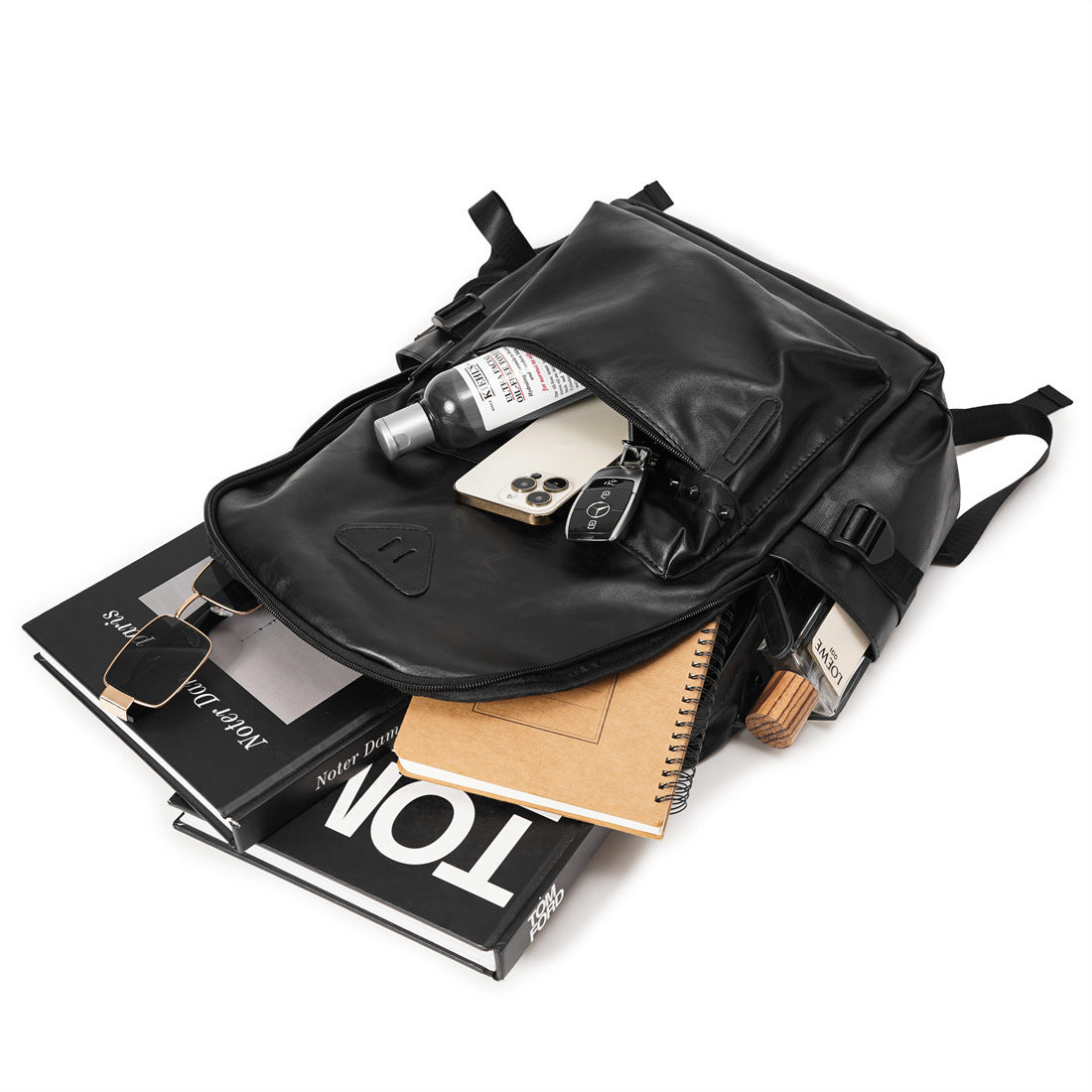 Fashionable Black Leather Punk Style Backpack