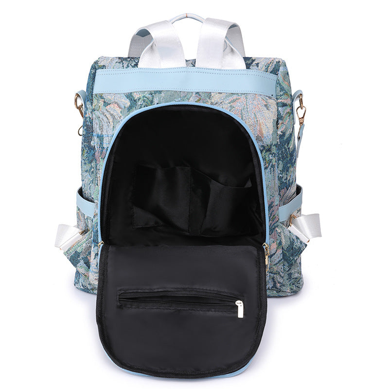 Pagezol Anti-Theft Vibrant Floral Women's Backpack (Brown)