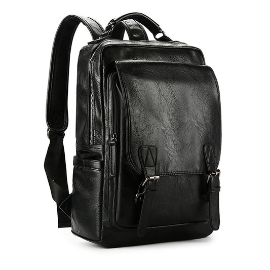 Premium Glossy Vintage Leather Flap & Buckle Backpack