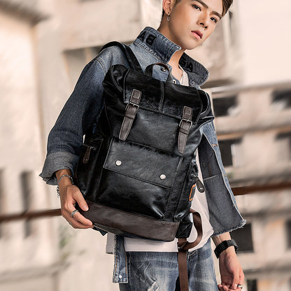 Premium Vintage Leather Dual Strap Flap Over Backpack
