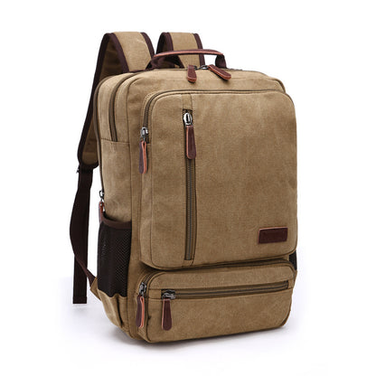Casual Vintage Rugged Canvas Fabric Backpack (Khaki)