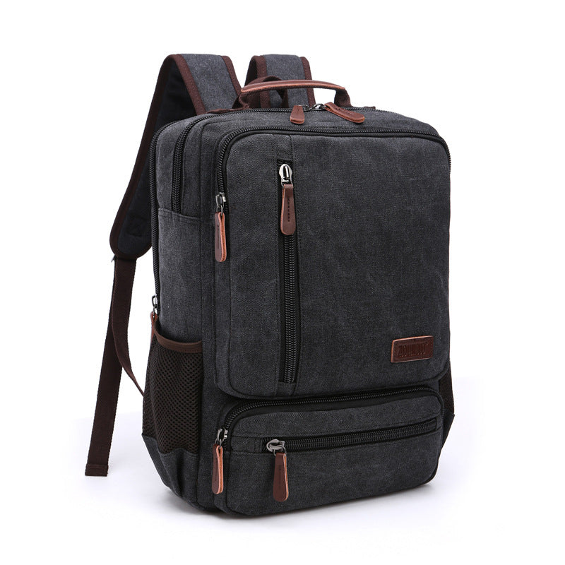 Casual Vintage Rugged Canvas Fabric Backpack (Black)