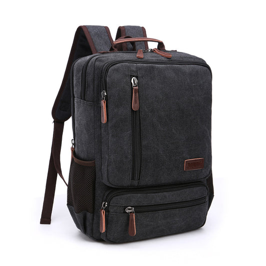 Casual Vintage Rugged Canvas Fabric Backpack (Black)