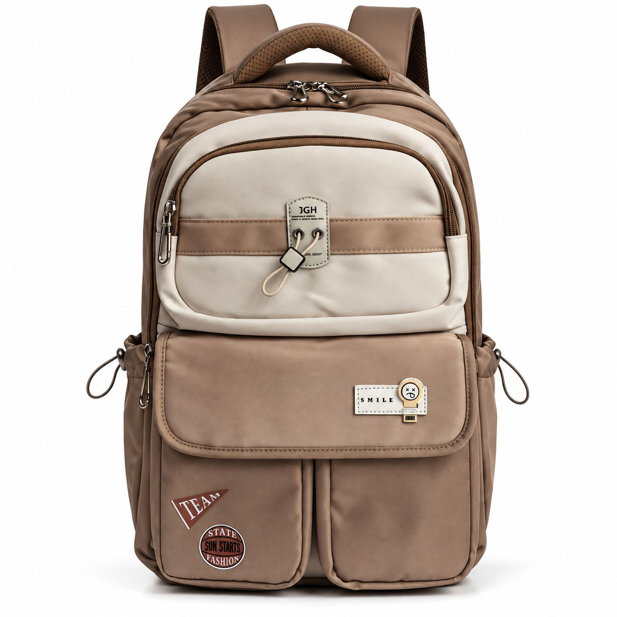JGH Casual Multi-Pocket Stylish Backpack (Beige)