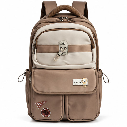 JGH Casual Multi-Pocket Stylish Backpack (Beige)