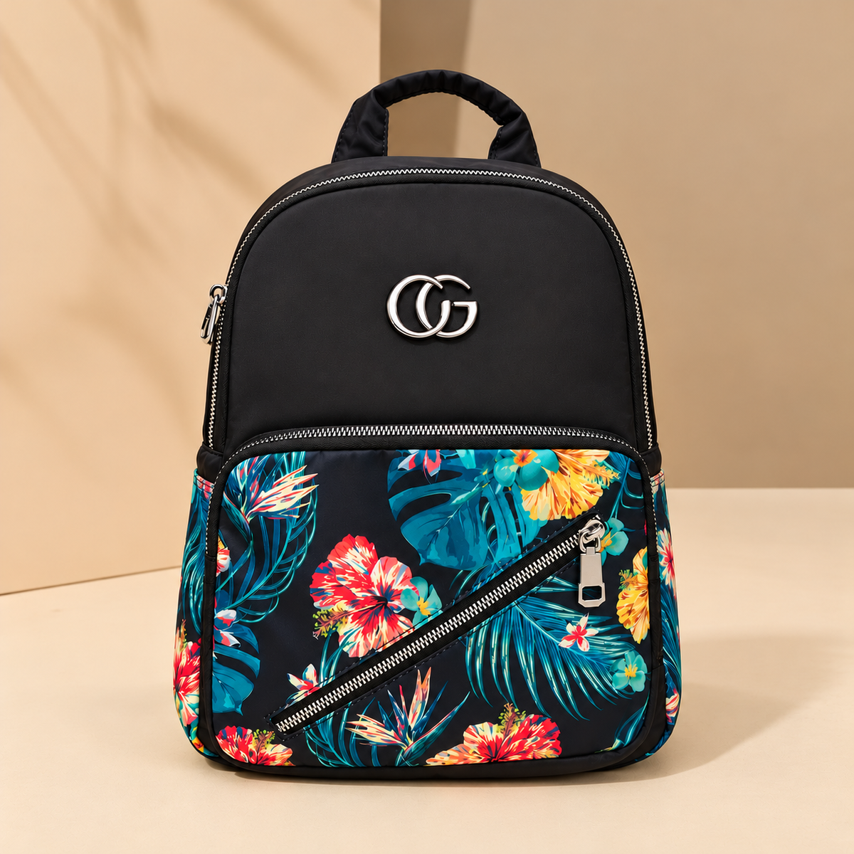 Tropical Floral Print Nylon Women's Backpack