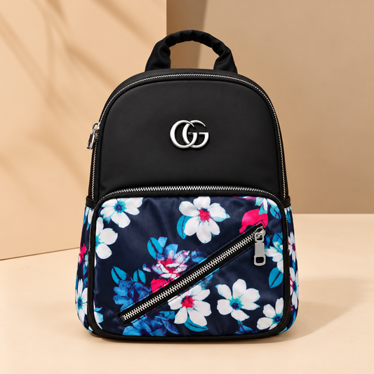 Vibrant Floral Print Women’s Black Fashion Backpack
