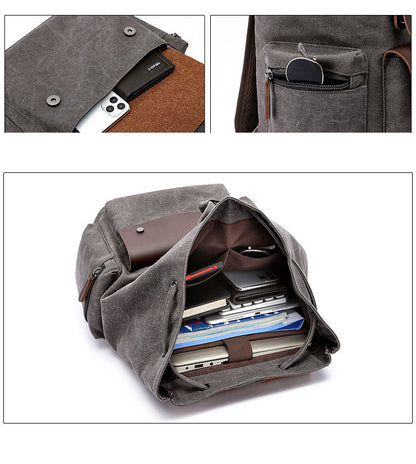 Vintage Rucksack Canvas Fabric Backpack (Grey)