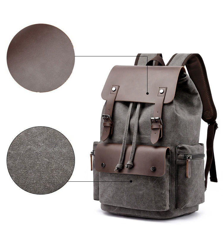 Vintage Rucksack Canvas Fabric Backpack (Grey)