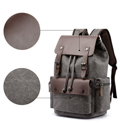 Vintage Rucksack Canvas Fabric Backpack (Grey)