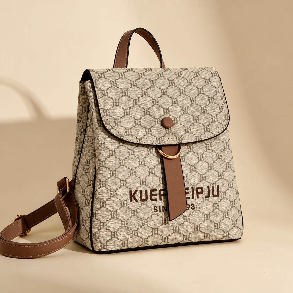 KUEFEIPJU Vintage Style Flap Leather Women's Backpack