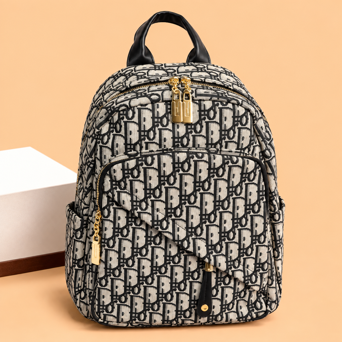 Stylish Oblique Print Multi-Pocket Women's Backpack