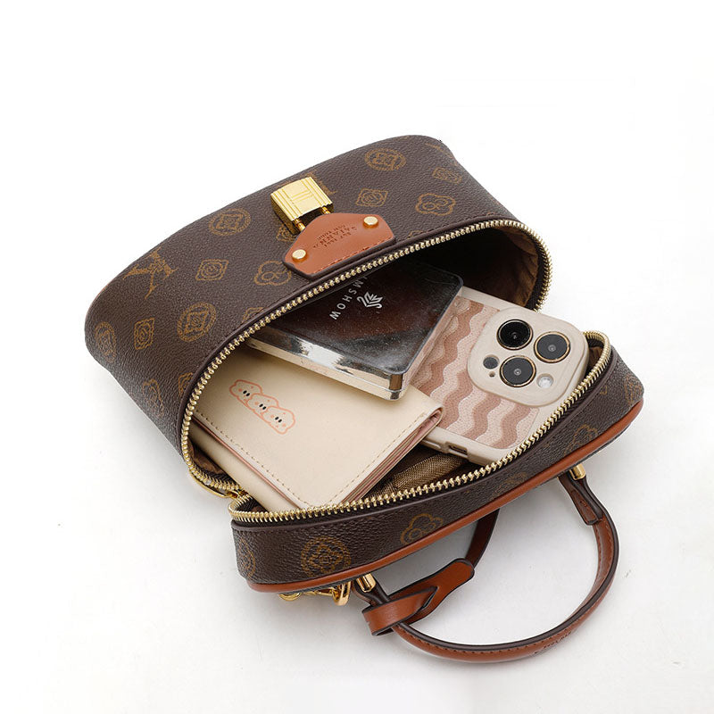 Small Vintage Print Versatile Women's Handbag (Coffe)