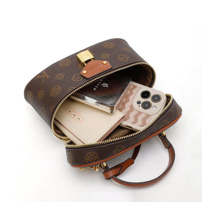 Small Vintage Print Versatile Women's Handbag (Coffe)