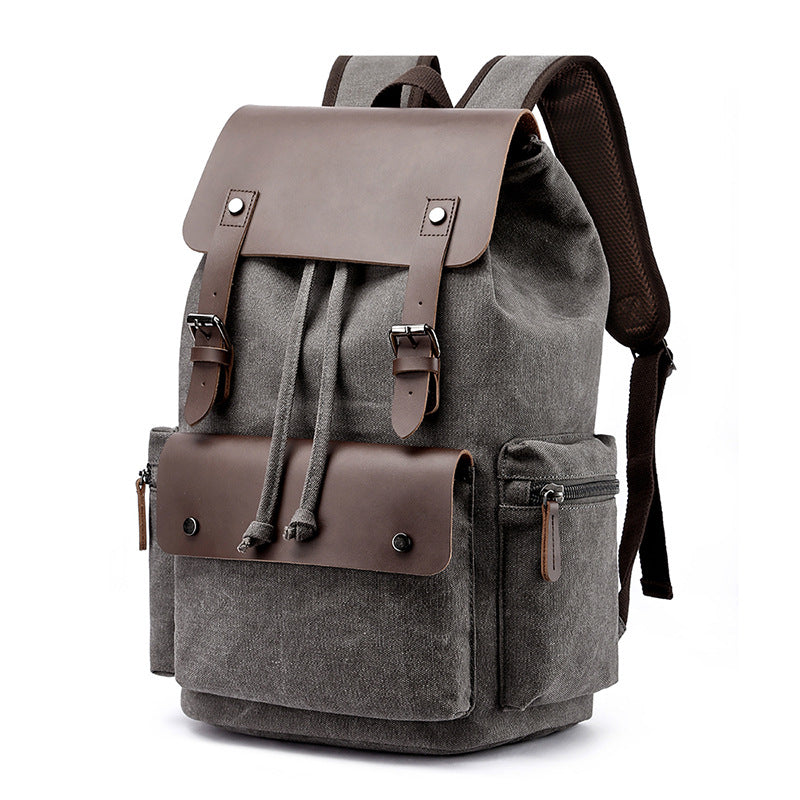 Vintage Rucksack Canvas Fabric Backpack (Grey)