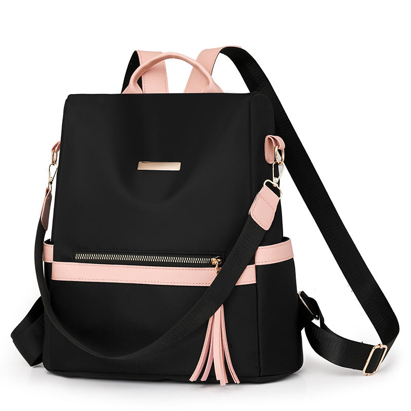 LECEY Fashion Leather Accents Women's Backpack (Black Pink)