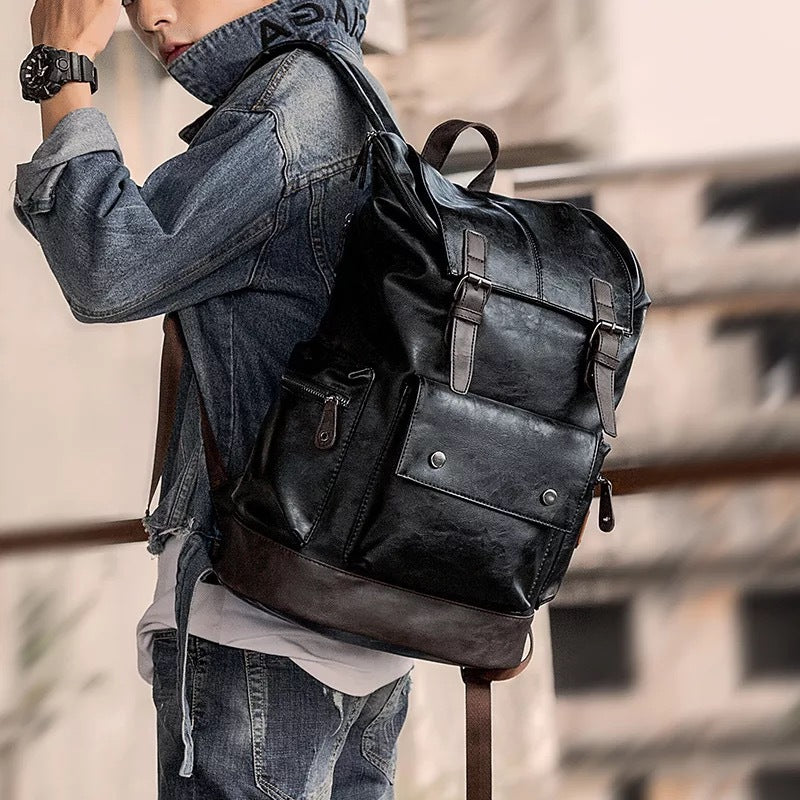 Premium Vintage Leather Dual Strap Flap Over Backpack