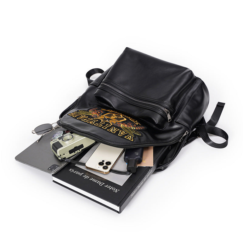 Black Vanity Fair Embroidered Bee Skull Crest Backpack