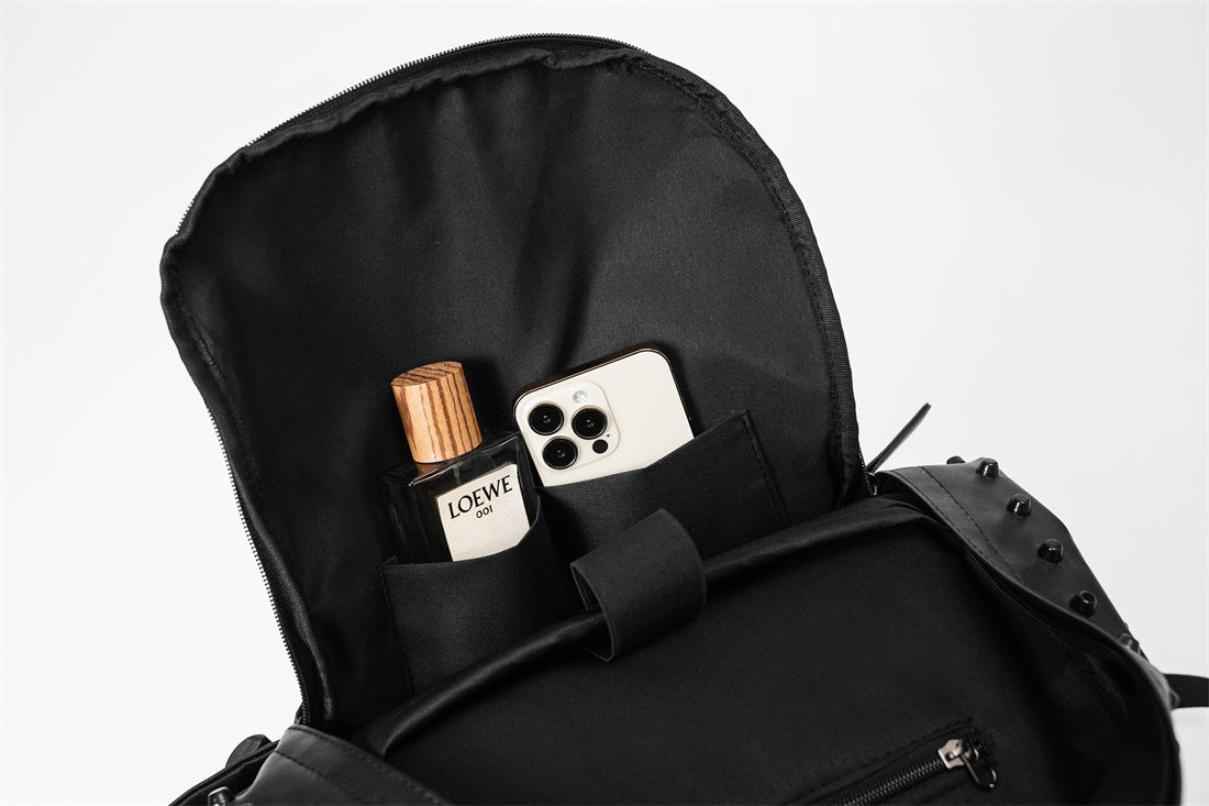 Fashionable Black Leather Punk Style Backpack