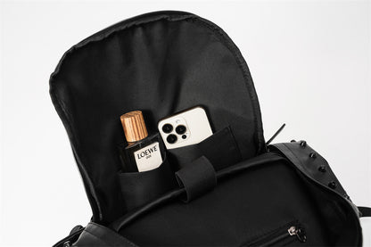 Fashionable Black Leather Punk Style Backpack