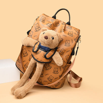 Noisy Teddy Bear Pattern Women's Backpack (Yellow)