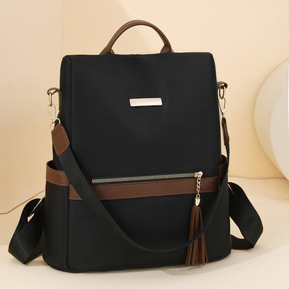 LECEY Fashion Leather Accents Women's Backpack (Black Brown)
