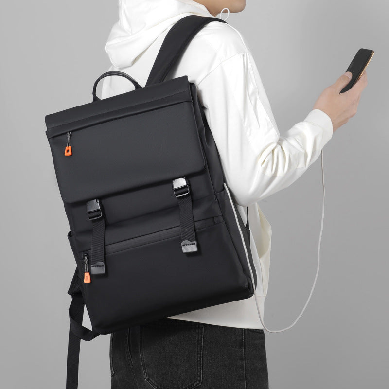 KABINU Commuter Orange Zipper Leather Backpack (Black)