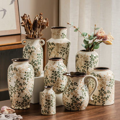 Retro Crackle Glazed Ceramic Flower Vase — Vintage Floral Pattern (20cm)