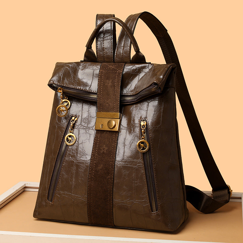 Kangaroo PU Leather Croc Pattern Women's Backpack
