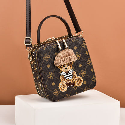 Fashionable Rivet Printed Small Square Bag (Brown)