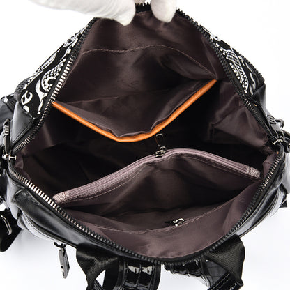 Fashionable Black Leather V Letter Women's Backpack