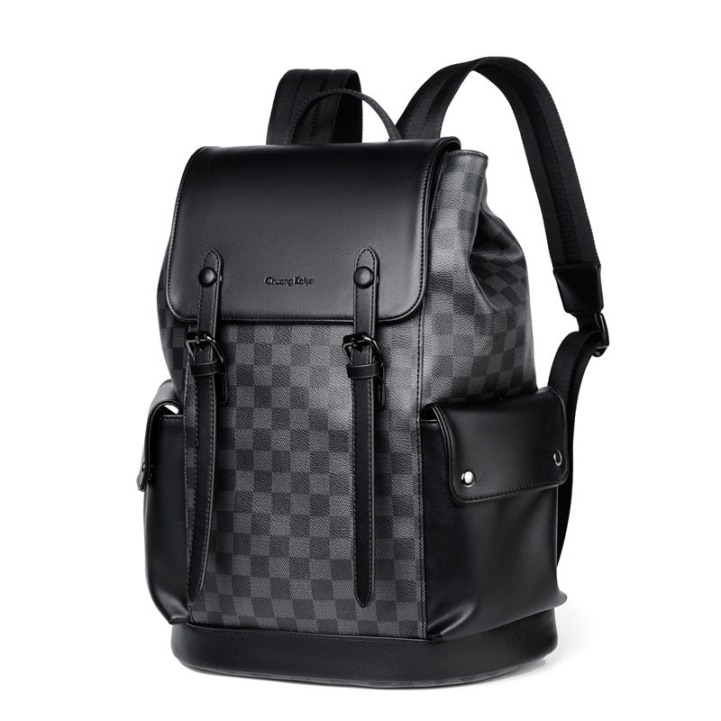 Chuang Kehe Checkered Pattern Leather Backpack (Checkered)