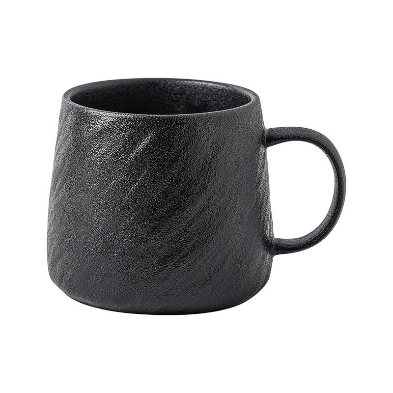 Wabi-Sabi Matte Black Textured Ceramic Mug — Coarse Cast-Iron Style Stoneware Coffee Cup