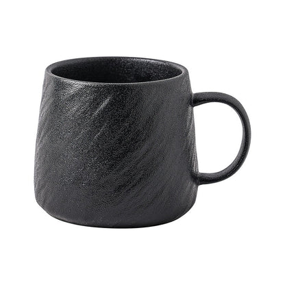Wabi-Sabi Matte Black Textured Ceramic Mug — Coarse Cast-Iron Style Stoneware Coffee Cup