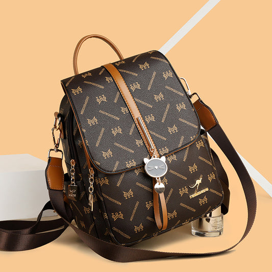 Kangaroo Leather Designer Women's Backpack (Brown With Yellow)