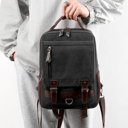 2-in-1 Functional Canvas Crossbody Sling Bag Backpack (Black)