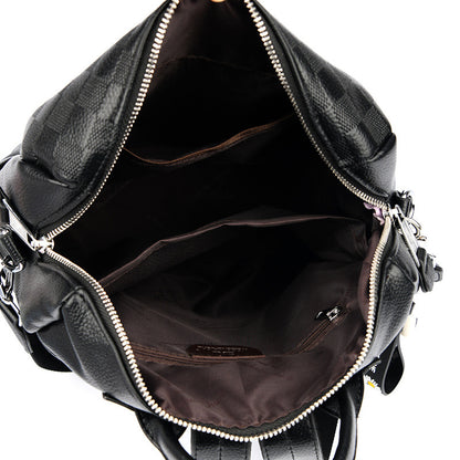 Checkerboard Patterned Leather Women's Backpack (Black)