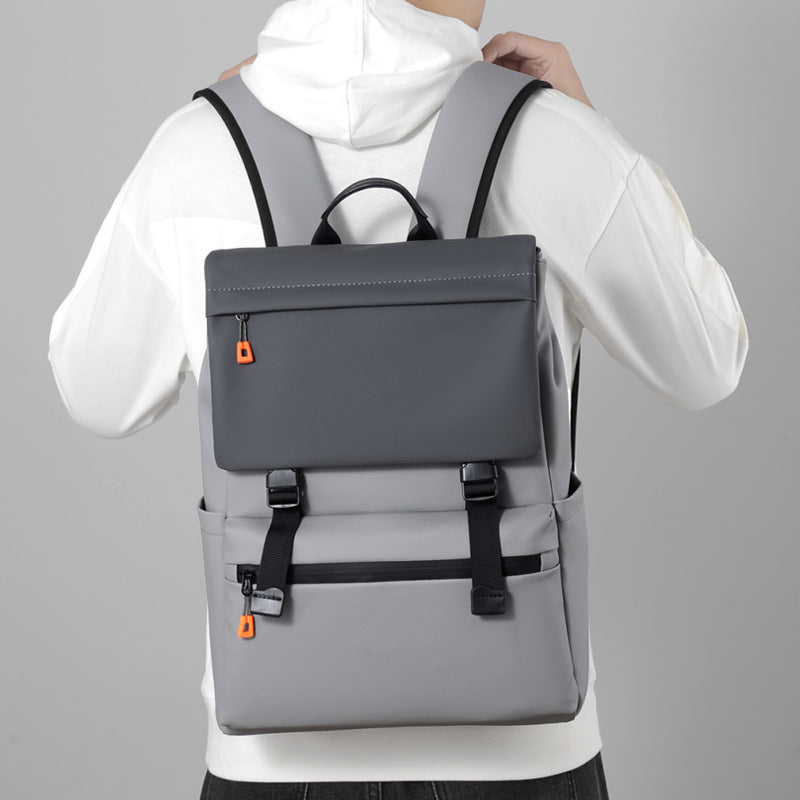 KABINU Commuter Orange Zipper Leather Backpack (Light Grey)
