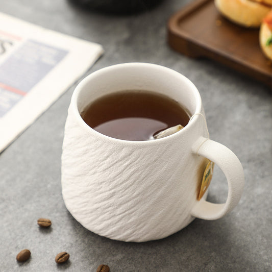 Wabi-Sabi Matte White Textured Ceramic Mug — Coarse Sand-Glazed Minimalist Stoneware Coffee Cup