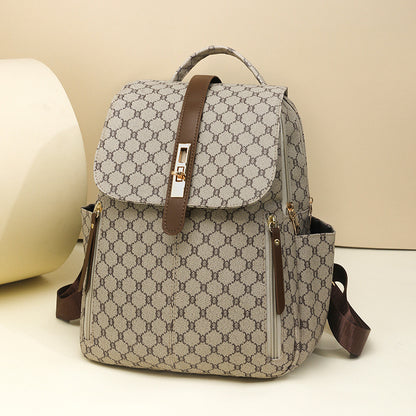 Anti-theft Geometric Pattern Leather Women's Backpack (Khaki)