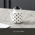 Classic Polka Dot Ceramic Teapot — Modern Black & White Design with Glossy Black Lid (450ml)