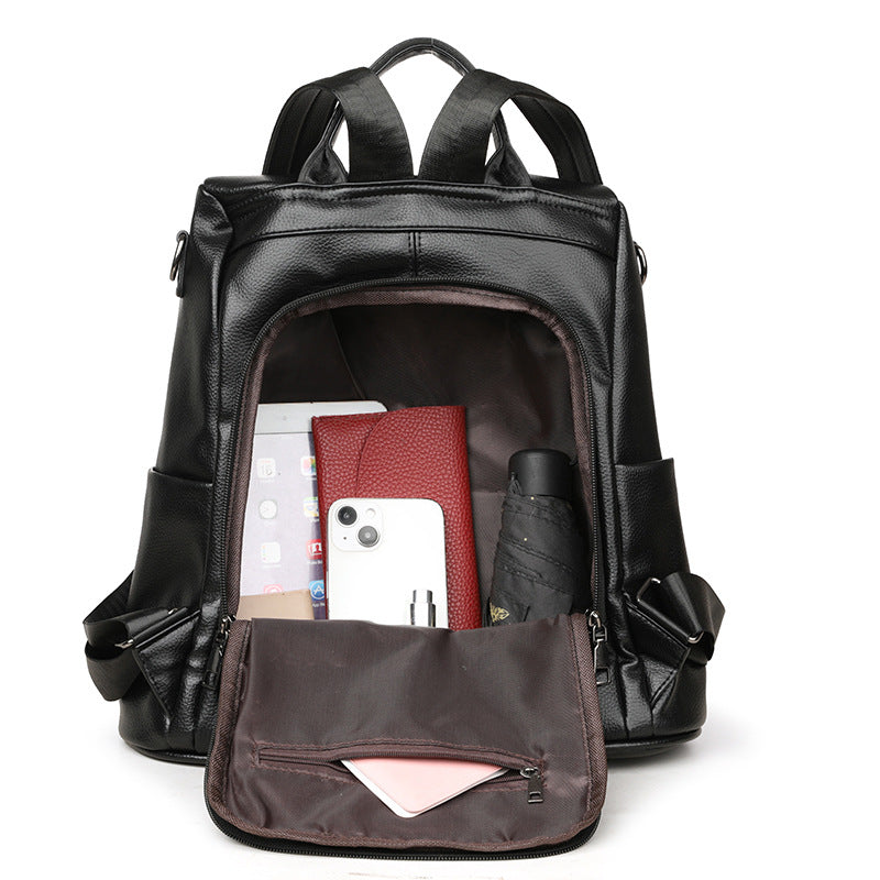 Pebbled PU leather Anti-Theft Women's Backpack (Black)