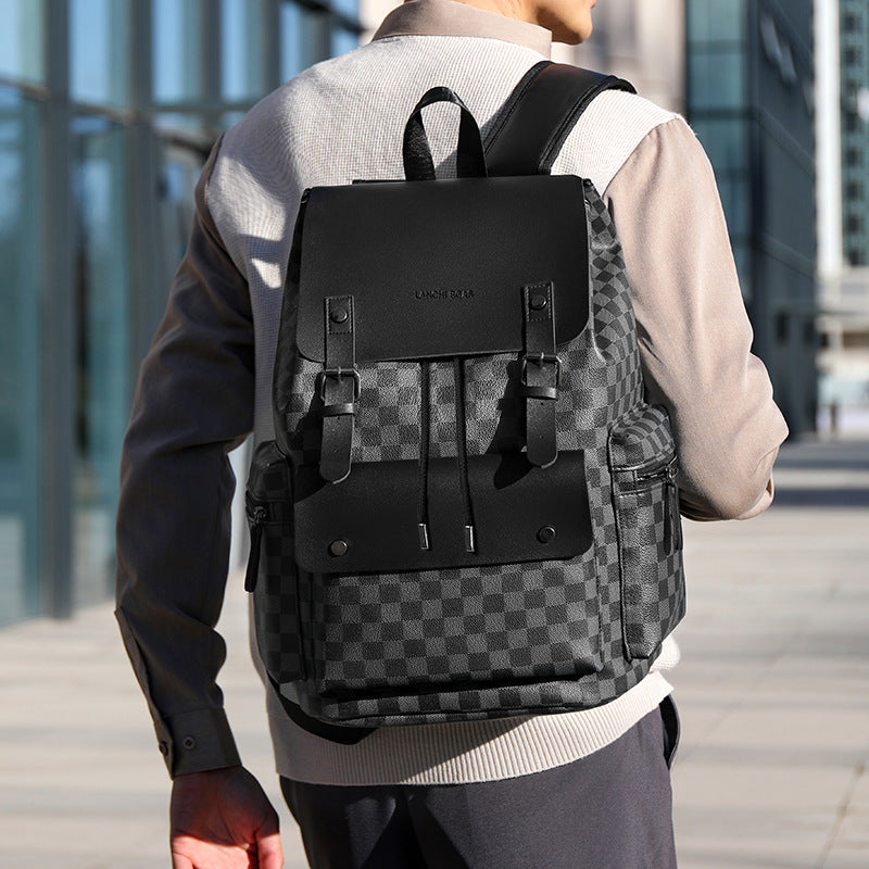 Plaid Commuting Casual Backpack (Black Square)
