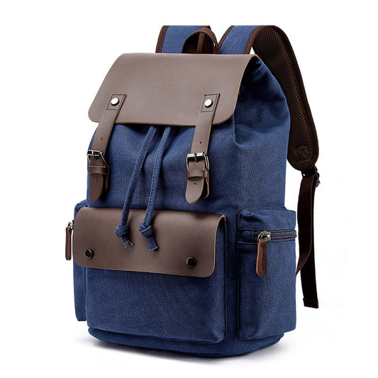 Vintage Rucksack Canvas Fabric Backpack (Blue)