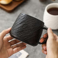 Wabi-Sabi Matte Black Textured Ceramic Mug — Coarse Cast-Iron Style Stoneware Coffee Cup