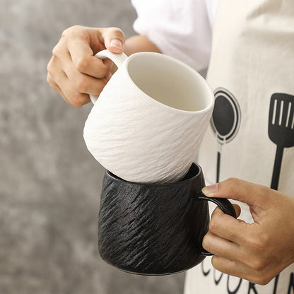 Wabi-Sabi Matte White Textured Ceramic Mug — Coarse Sand-Glazed Minimalist Stoneware Coffee Cup